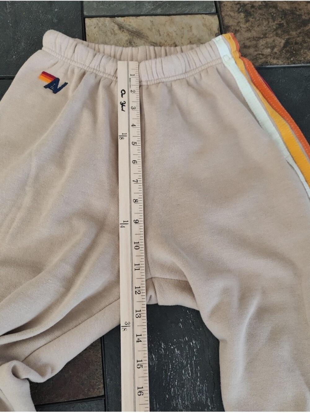 Aviator Nation Beige Track Pants with Rainbow Side Stripes - Picture 5 of 7
